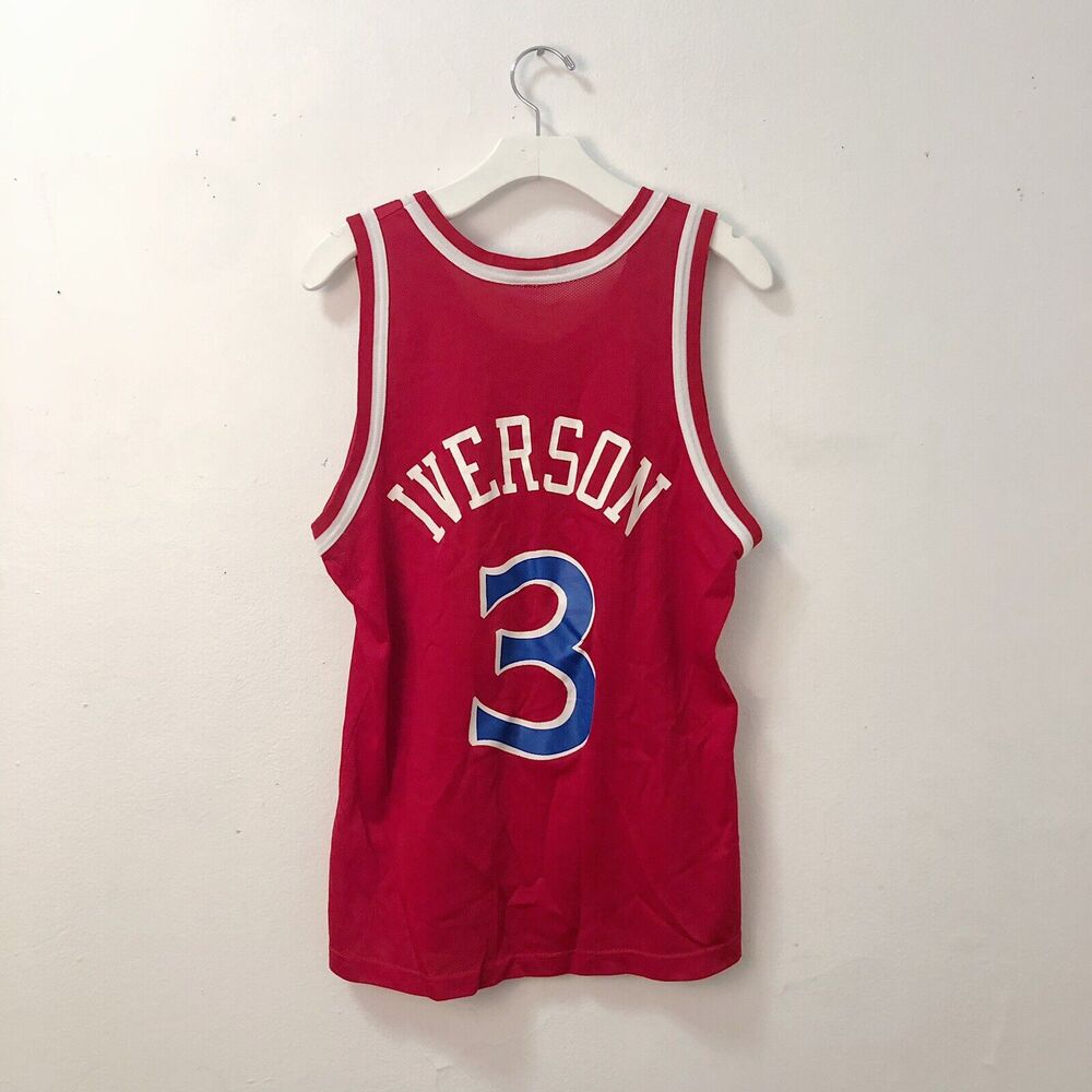 1990s Allen Iverson #3 Champion Philadelphia Sixers 76ers Jersey Red Rare 40 M